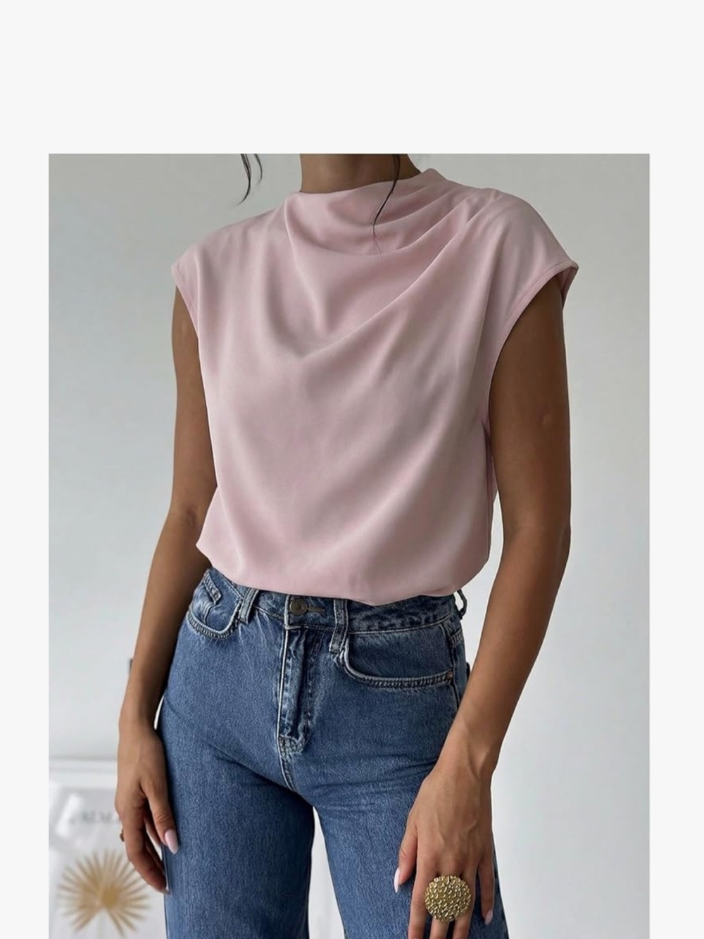 Sleeveless Drape Neck Top - Soft Pink